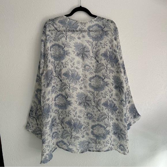 Flax Vintage Floral Print Linen Cardigan Kimono Lagenlook Minimalist Cottagecore - Picture 7 of 9